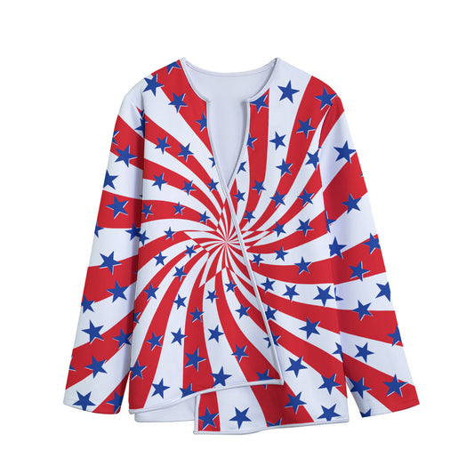 Swirl American Patriotic Star Print Long Sleeve Short Coat