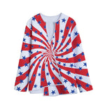 Swirl American Patriotic Star Print Long Sleeve Short Coat