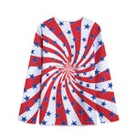 Swirl American Patriotic Star Print Long Sleeve Short Coat