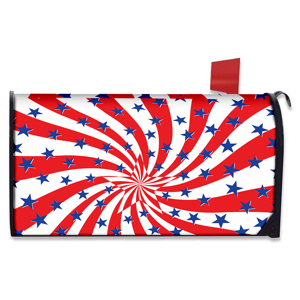 Swirl American Patriotic Star Print Mailbox Cover