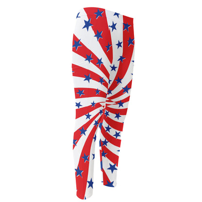 Swirl American Patriotic Star Print Men's Compression Pants