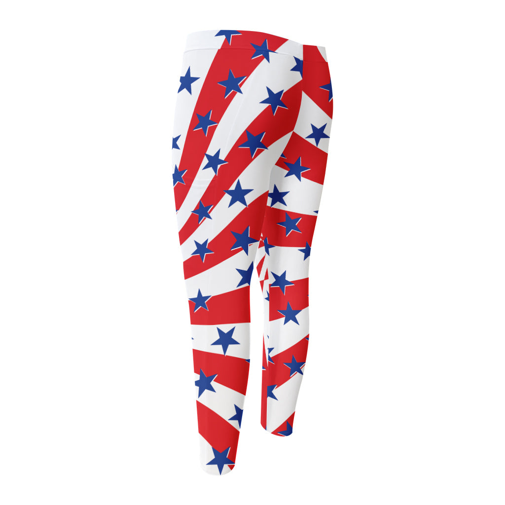 Swirl American Patriotic Star Print Men's Compression Pants