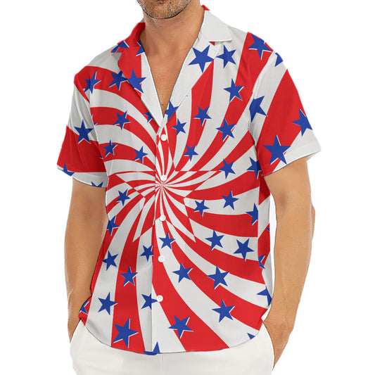 Swirl American Patriotic Star Print Men's Deep V-Neck Shirt