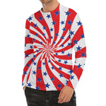 Swirl American Patriotic Star Print Men's Long Sleeve Rash Guard