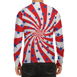 Swirl American Patriotic Star Print Men's Long Sleeve Rash Guard