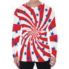 Swirl American Patriotic Star Print Men's Long Sleeve T-Shirt