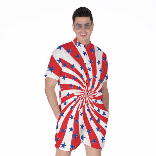 Swirl American Patriotic Star Print Men's Rompers