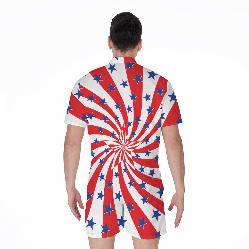 Swirl American Patriotic Star Print Men's Rompers