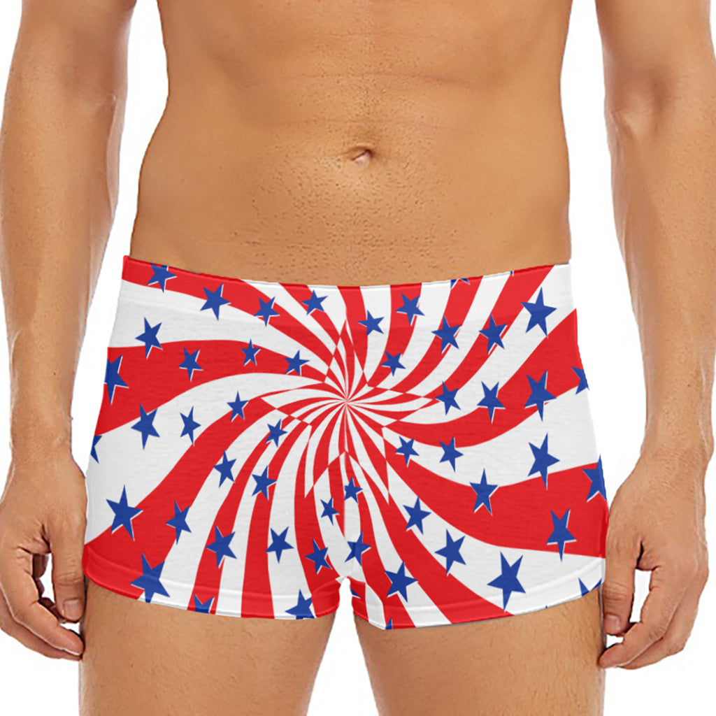 Swirl American Patriotic Star Print Men's Short Boxer Briefs