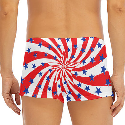 Swirl American Patriotic Star Print Men's Short Boxer Briefs