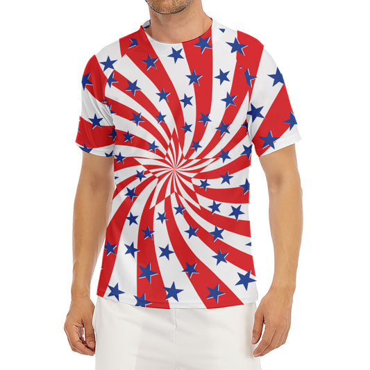 Swirl American Patriotic Star Print Men's Short Sleeve Rash Guard