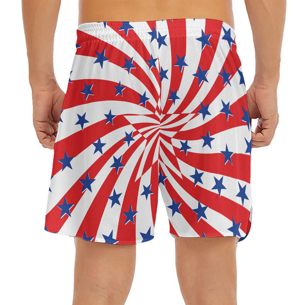 Swirl American Patriotic Star Print Men's Split Running Shorts
