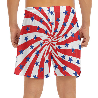 Swirl American Patriotic Star Print Men's Split Running Shorts