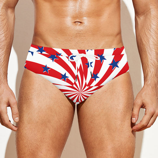 Swirl American Patriotic Star Print Men's Swim Briefs