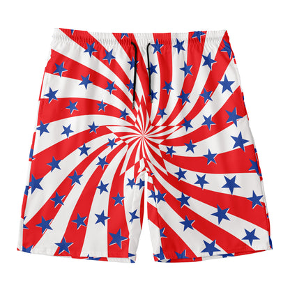 Swirl American Patriotic Star Print Men's Swim Trunks