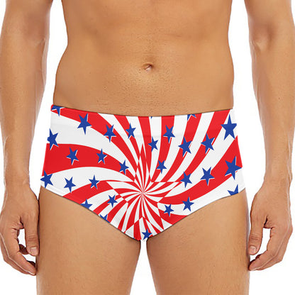 Swirl American Patriotic Star Print Men's Triangle Swim Briefs