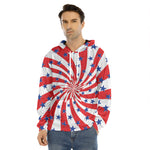 Swirl American Patriotic Star Print Men's Velvet Pullover Hoodie
