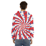 Swirl American Patriotic Star Print Men's Velvet Pullover Hoodie