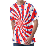 Swirl American Patriotic Star Print Men's Velvet T-Shirt