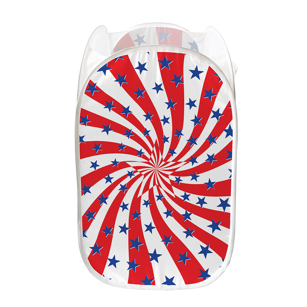 Swirl American Patriotic Star Print Mesh Laundry Hamper