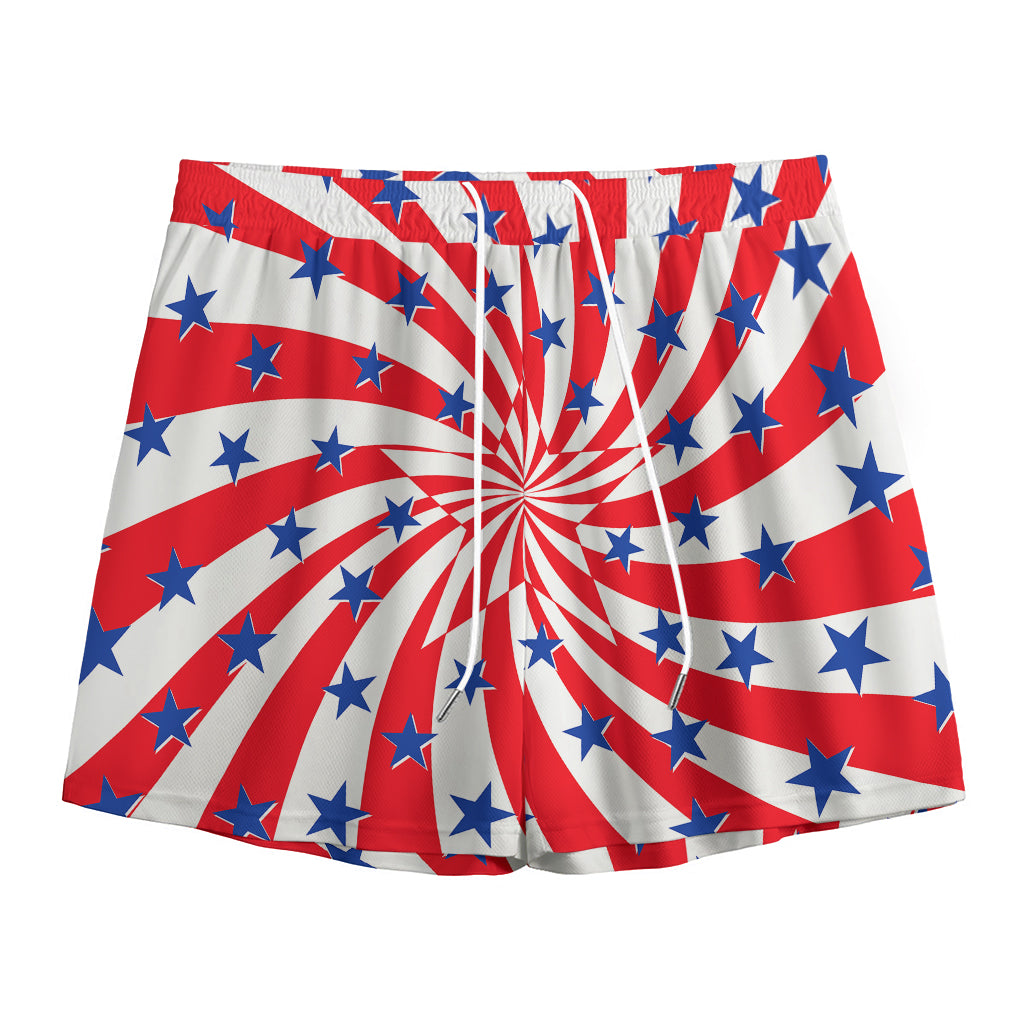 Swirl American Patriotic Star Print Mesh Shorts