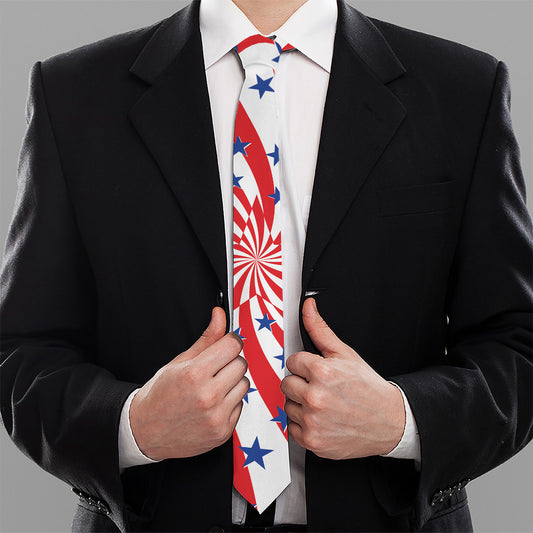 Swirl American Patriotic Star Print Necktie