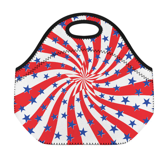 Swirl American Patriotic Star Print Neoprene Lunch Bag