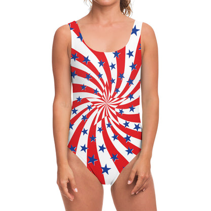 Swirl American Patriotic Star Print One Piece Swimsuit