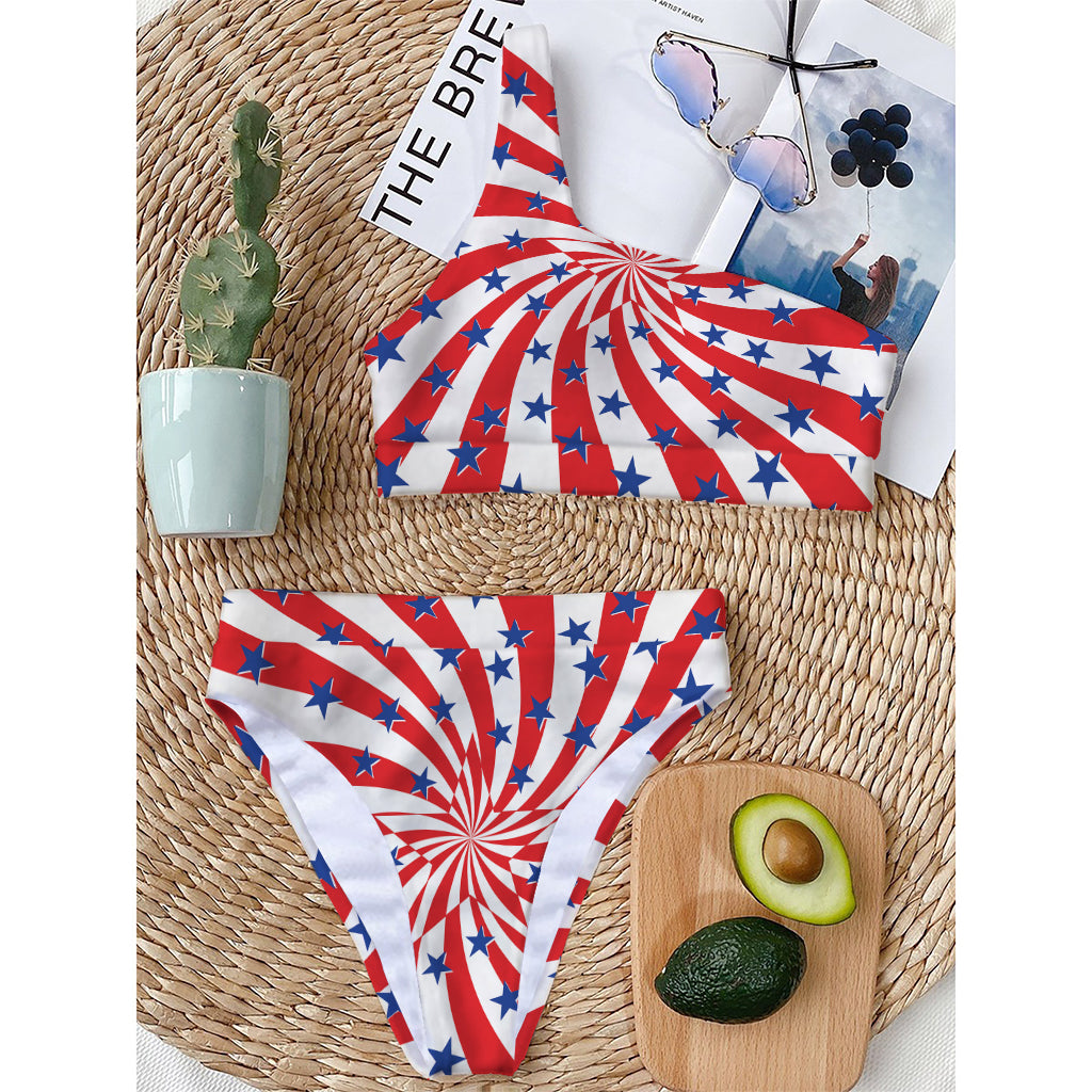 Swirl American Patriotic Star Print One Shoulder Bikini Top