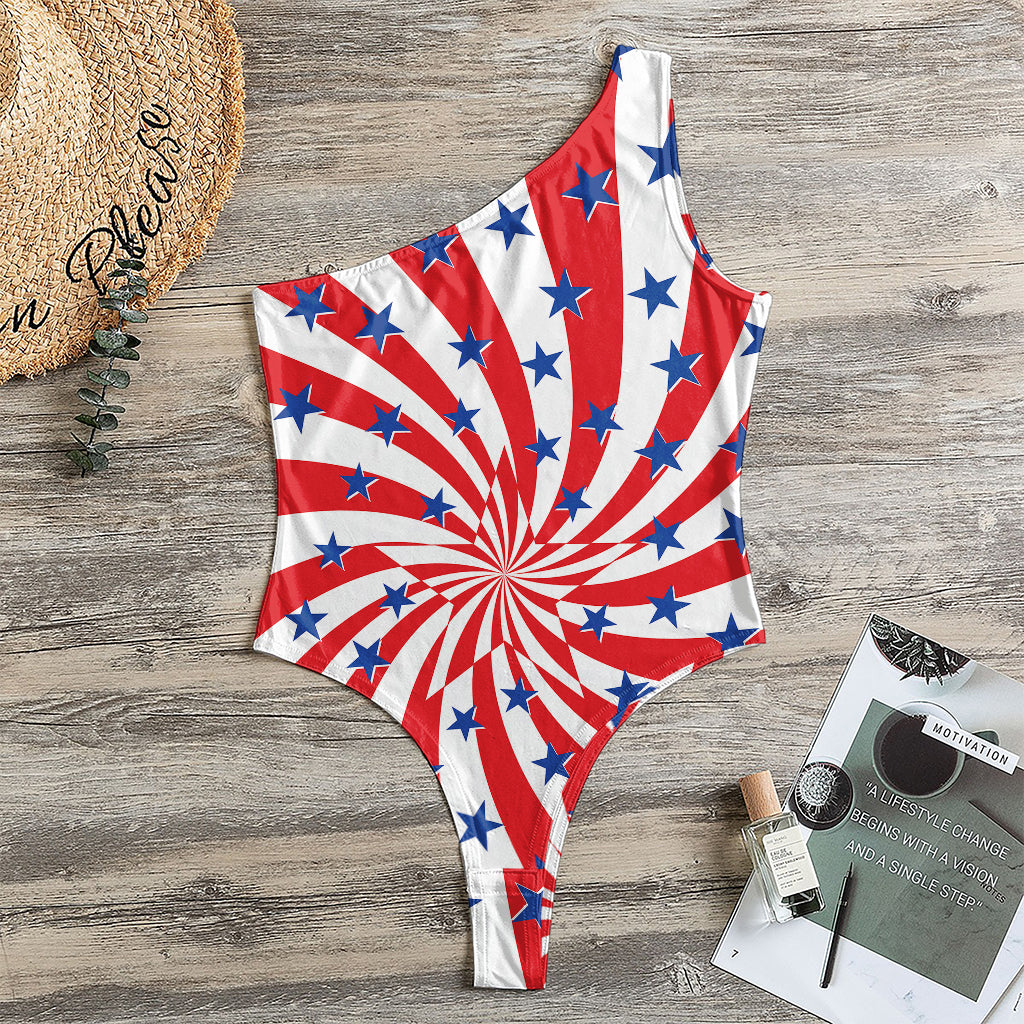 Swirl American Patriotic Star Print One Shoulder Bodysuit