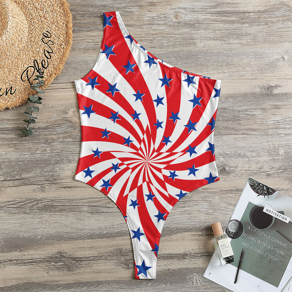 Swirl American Patriotic Star Print One Shoulder Bodysuit