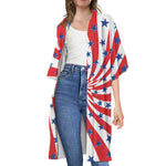 Swirl American Patriotic Star Print Open Front Beach Cover Up