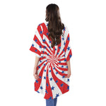 Swirl American Patriotic Star Print Open Front Beach Cover Up