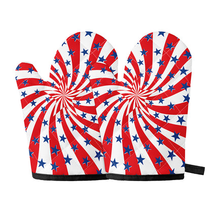 Swirl American Patriotic Star Print Oven Mitts