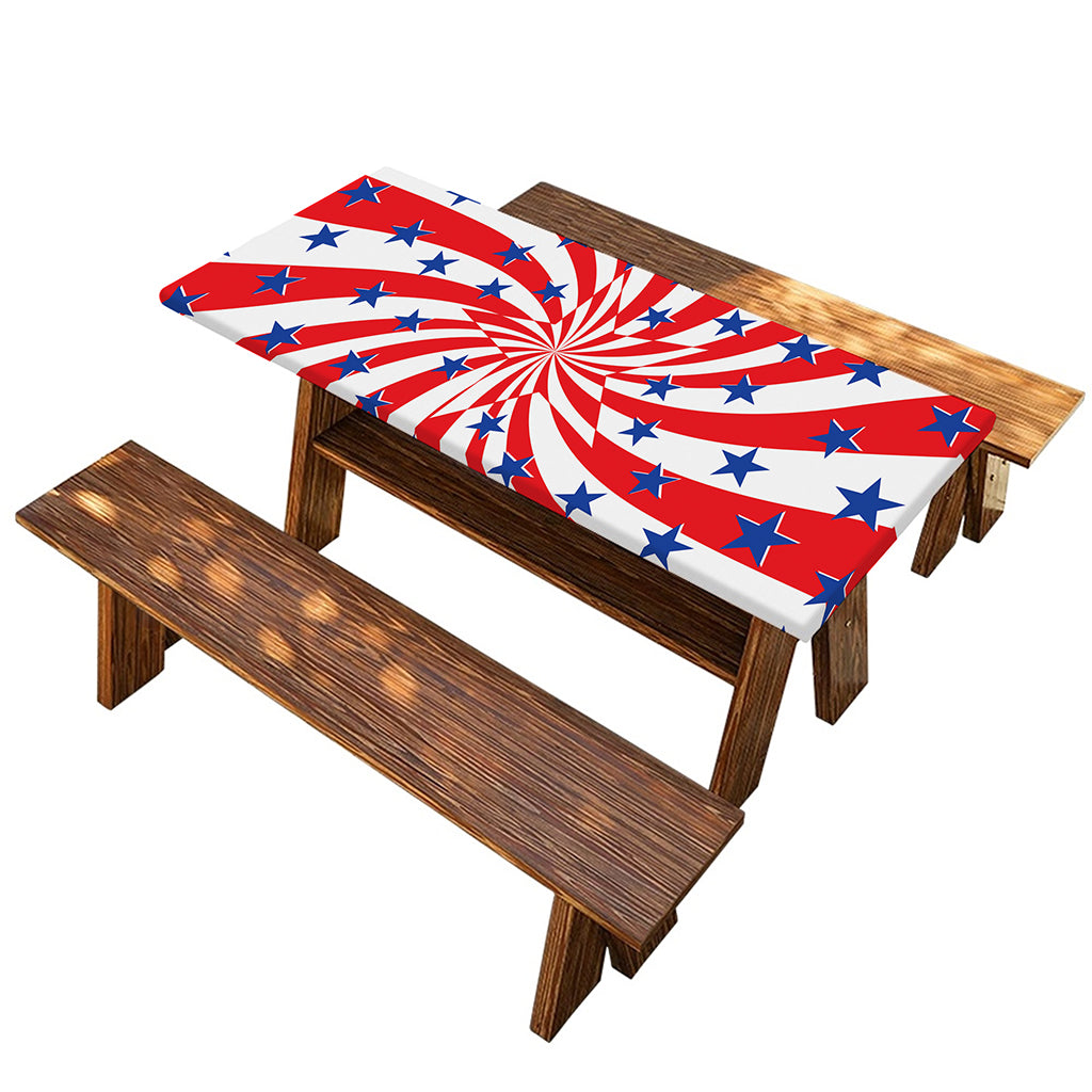 Swirl American Patriotic Star Print Picnic Table Cover