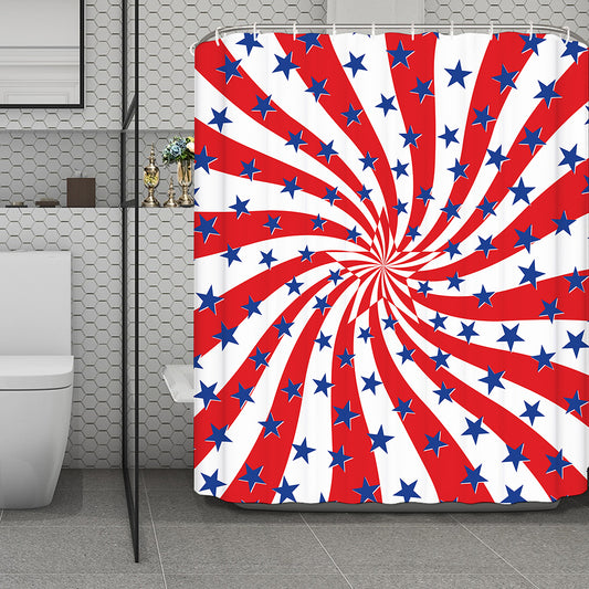 Swirl American Patriotic Star Print Polyester Shower Curtain