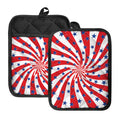 Swirl American Patriotic Star Print Pot Holders With Pocket