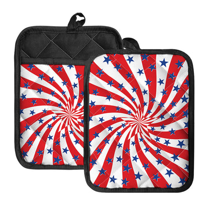 Swirl American Patriotic Star Print Pot Holders With Pocket