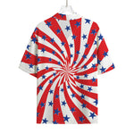 Swirl American Patriotic Star Print Rayon Hawaiian Shirt