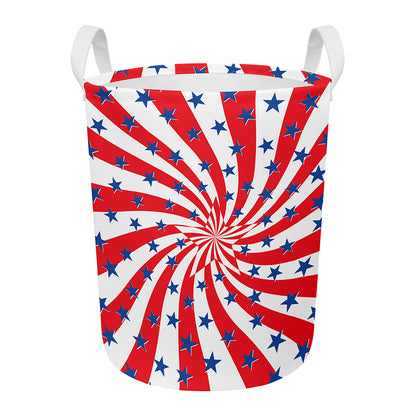 Swirl American Patriotic Star Print Round Laundry Basket