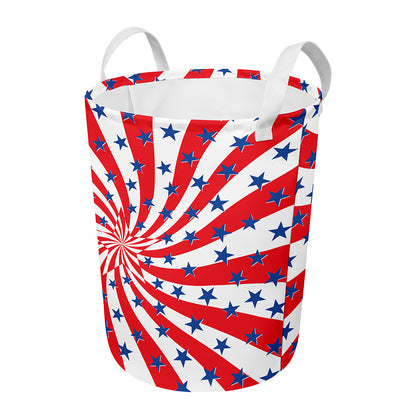 Swirl American Patriotic Star Print Round Laundry Basket