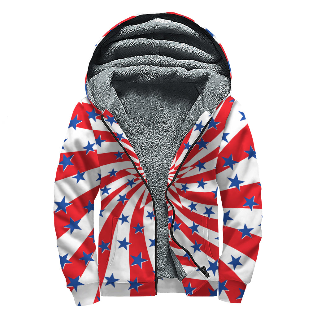 Swirl American Patriotic Star Print Sherpa Lined Zip Up Hoodie