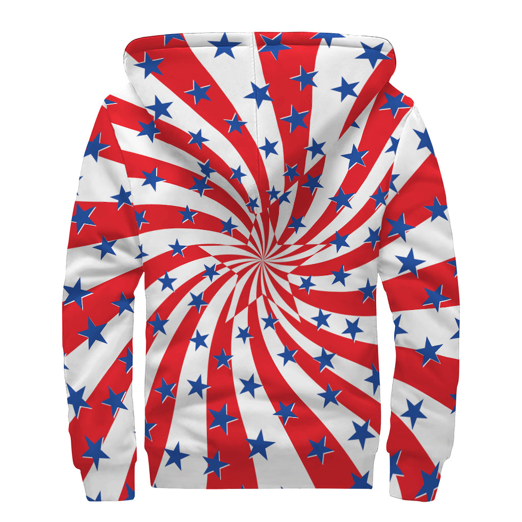 Swirl American Patriotic Star Print Sherpa Lined Zip Up Hoodie