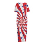 Swirl American Patriotic Star Print Short Sleeve Long Nightdress