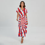 Swirl American Patriotic Star Print Short Sleeve Maxi Dress