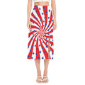 Swirl American Patriotic Star Print Side Slit Midi Skirt