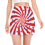 Swirl American Patriotic Star Print Side Slit Mini Skirt