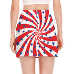 Swirl American Patriotic Star Print Side Slit Mini Skirt
