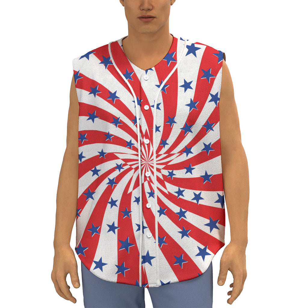 Swirl American Patriotic Star Print Sleeveless Baseball Jersey