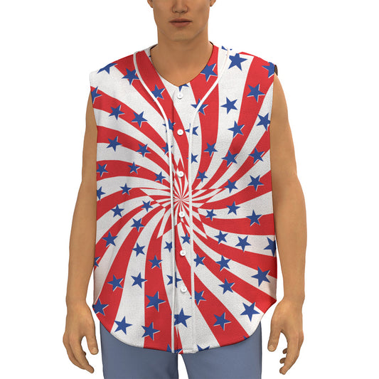 Swirl American Patriotic Star Print Sleeveless Baseball Jersey